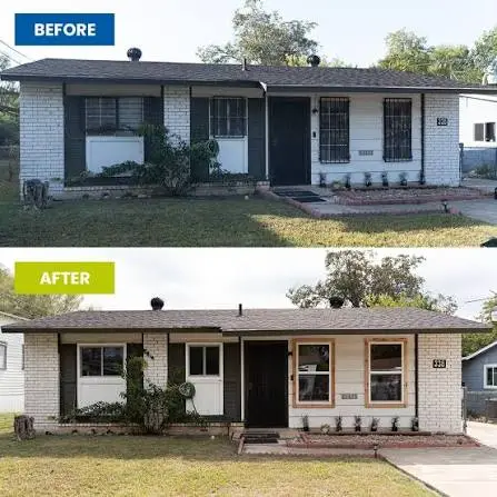 Before and after vinyl window replacement on El Paso stucco home
